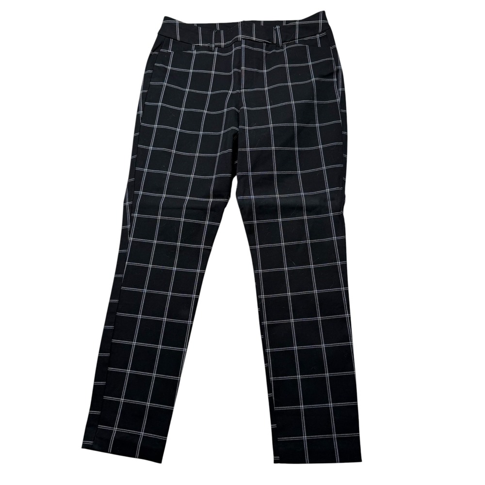 Old Navy Pixie High Rise Pants Blck White Windowpane Plaid Slim Trousers 10 #135